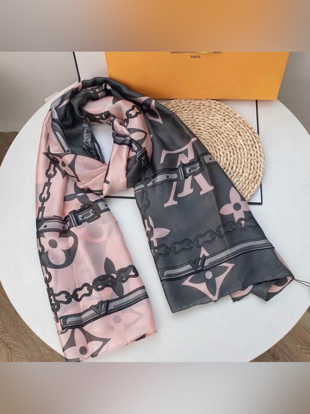 Gorgeous Rose Pink & Charcoal Silk Scarf - NWT